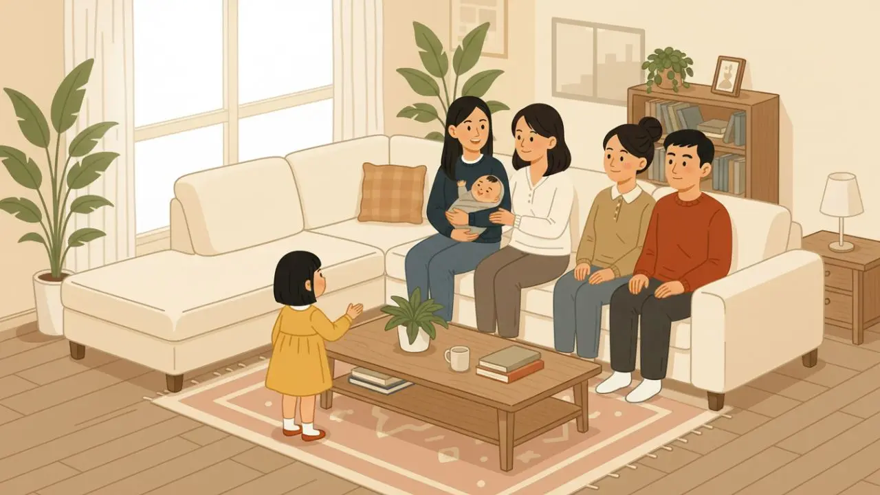 Chapter 3 艾玛正坐在沙发上,怀里抱着她表弟(或表妹)的宝宝。